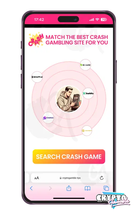 Crash Gambling matching site image on mobile phone similar to tinder