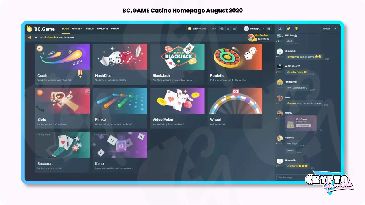 BCGAME Casino Homepage August 2020