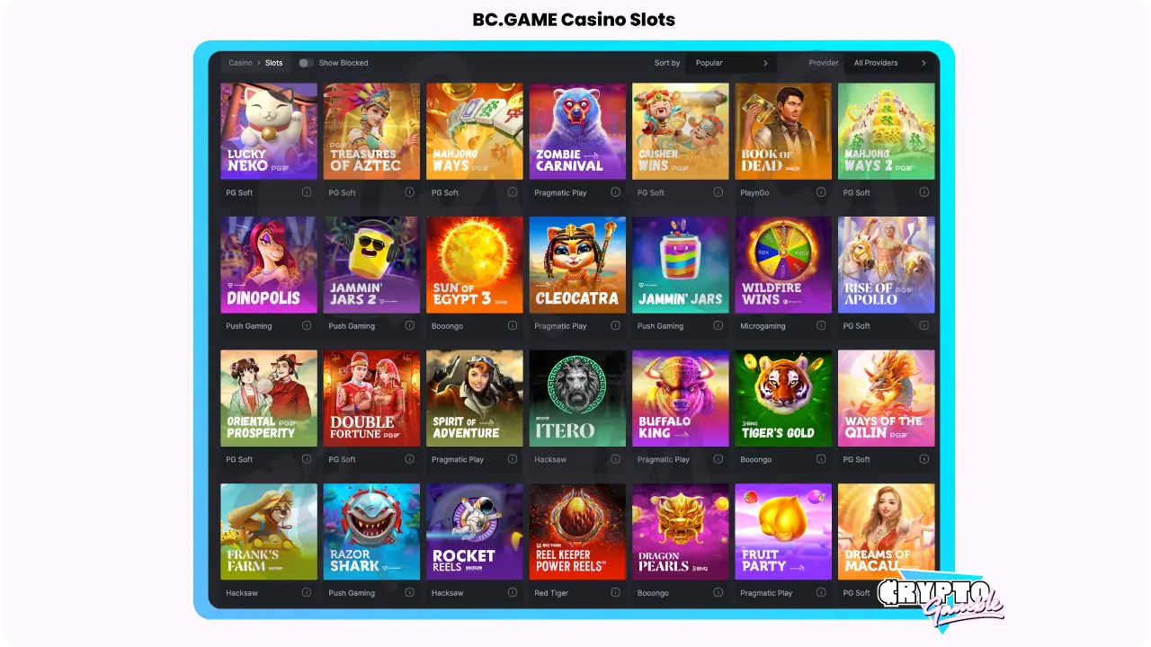 BCGAME Casino slots lobby
