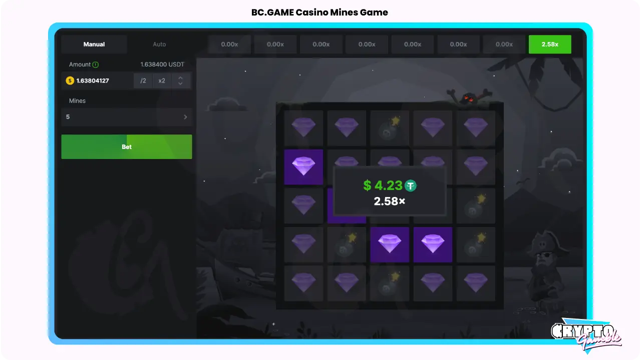 BCGAME Mines screenshot of gameplay