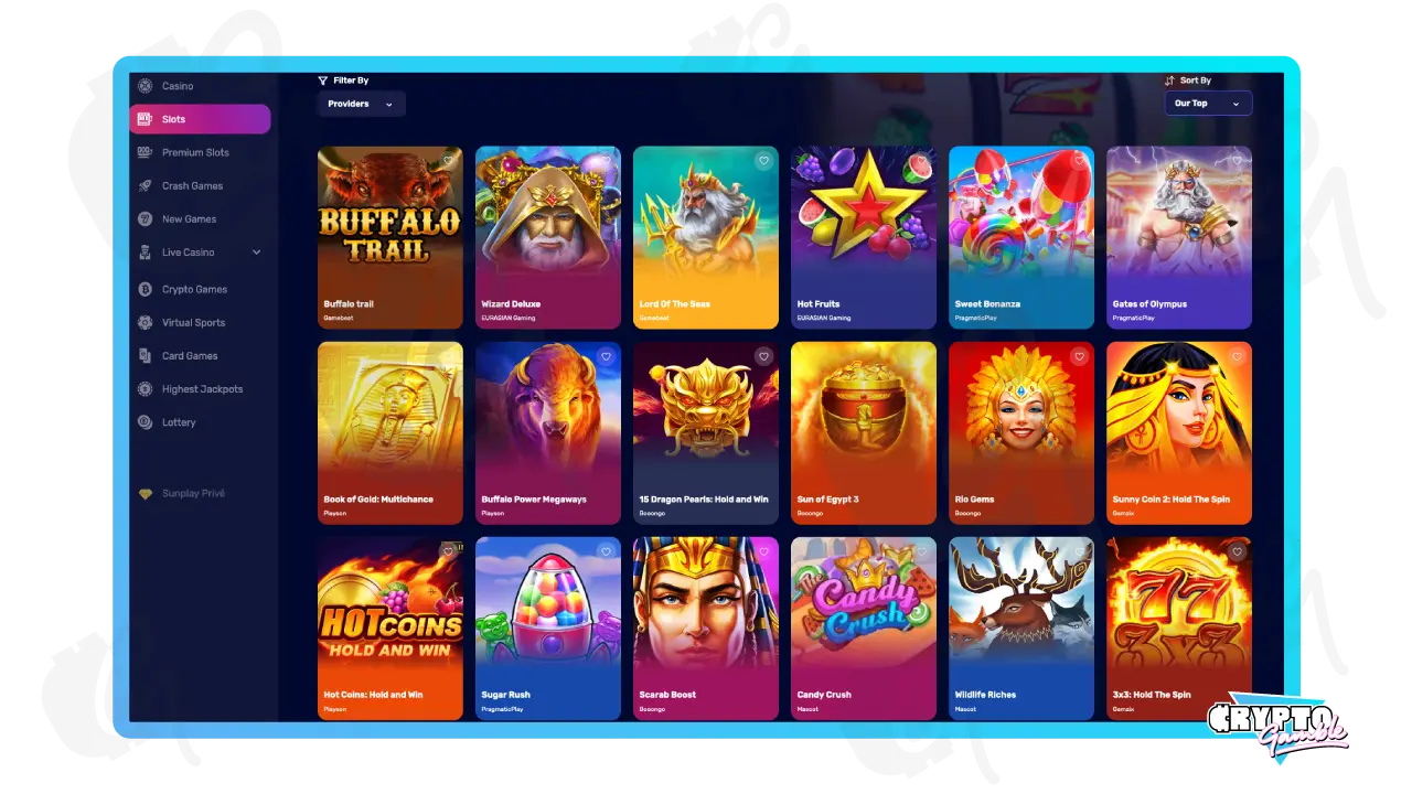 Screenshot of Sunplay Casino Slots Lobby