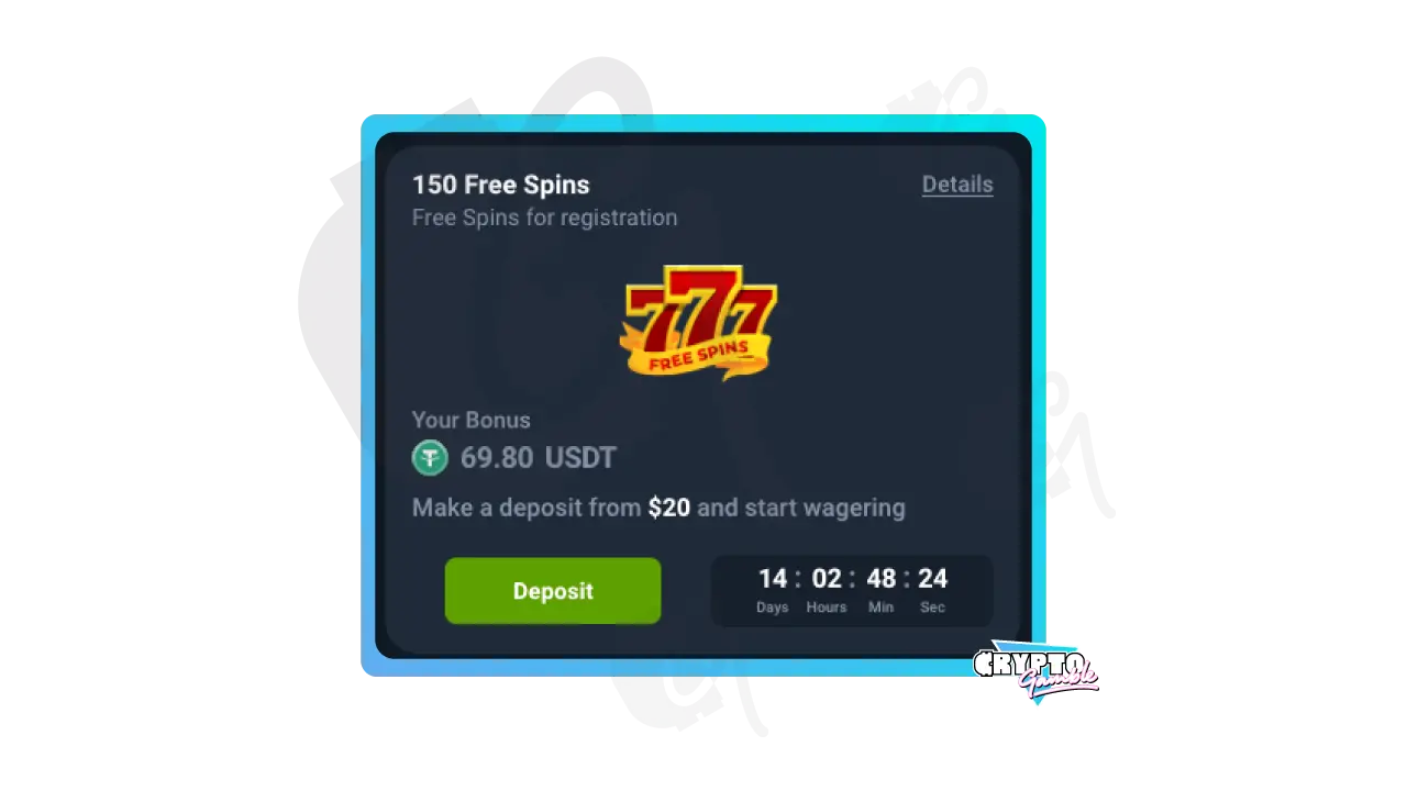 Coins.Game No Deposit Bonus screenshot with 150 free spins