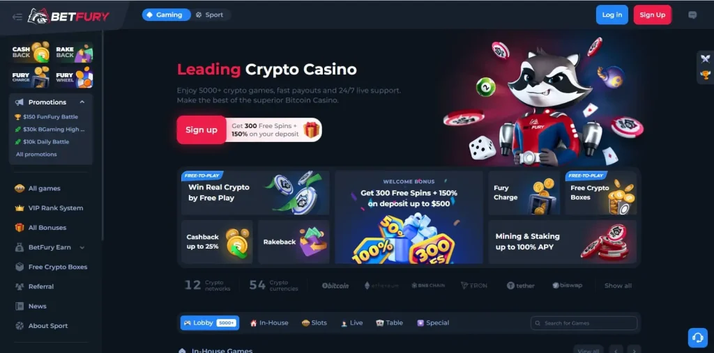 betfury casino homepage overview