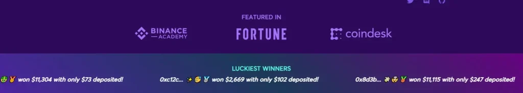 a screenshot showcasing the winners of specific crypto lotteries